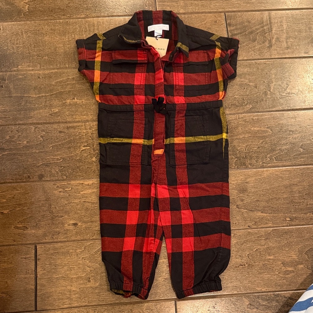 Burberry Red and Black Checkered Plaid Romper Jumper NEW
